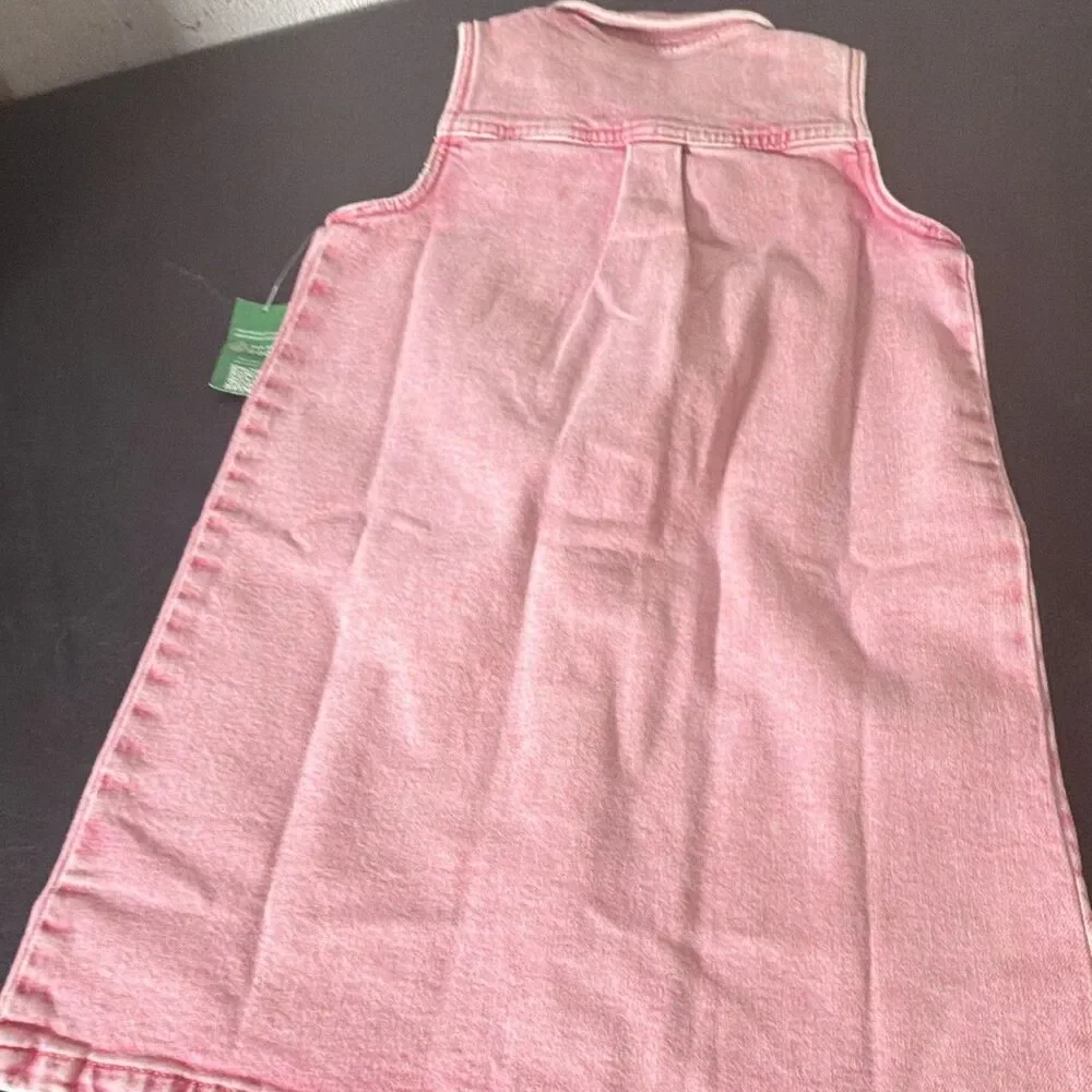Gap Baby Girls Pink Sleeveless Denim Shirt Dress Button Front Pockets 5Y